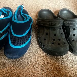 New Balance Kids Blue Water Shoes and Black Clogs